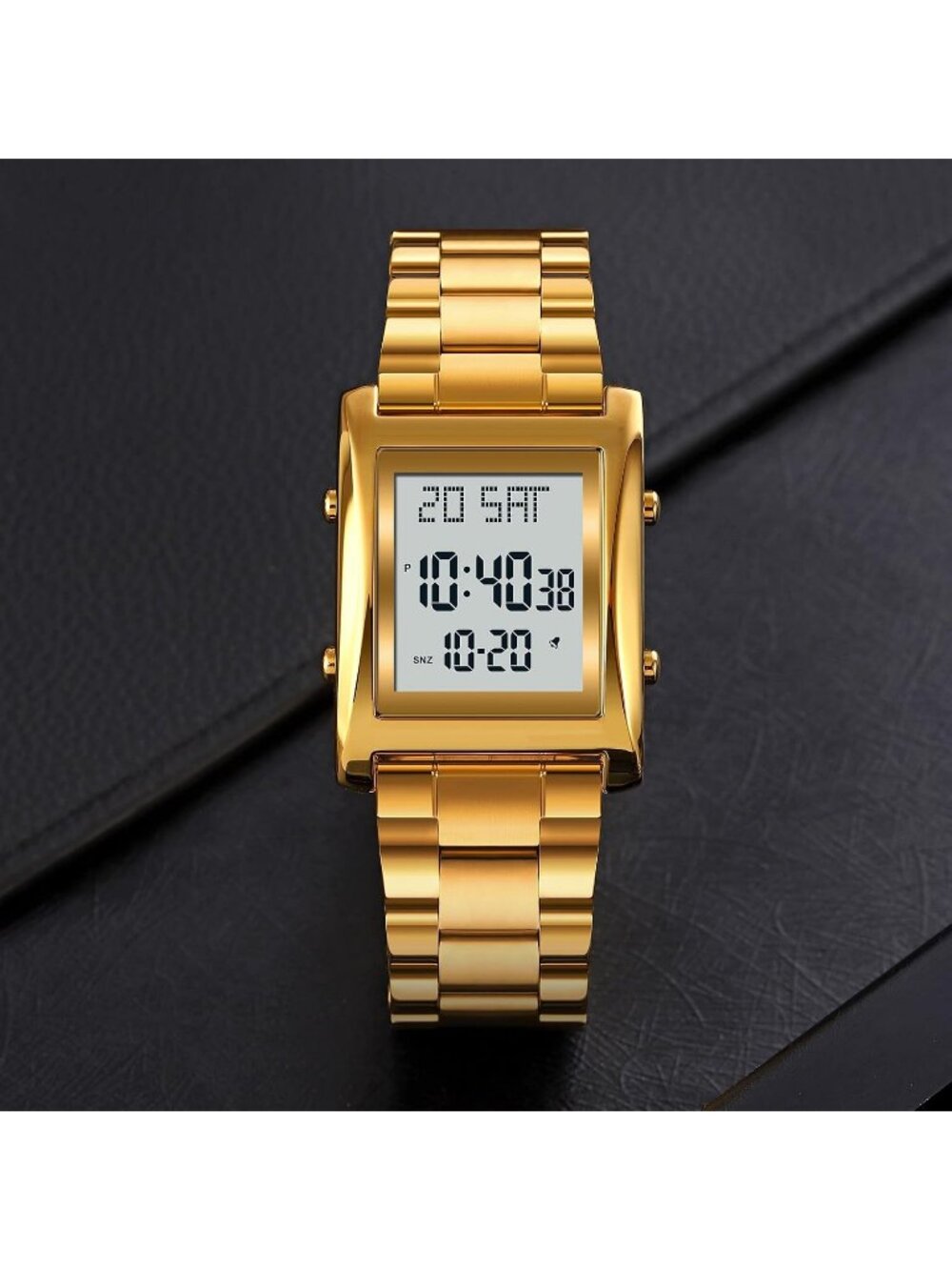 Men's Gold Waterproof Stainless Steel Digital Square Case Simple Wrist Watches - Picture 4 of 6
